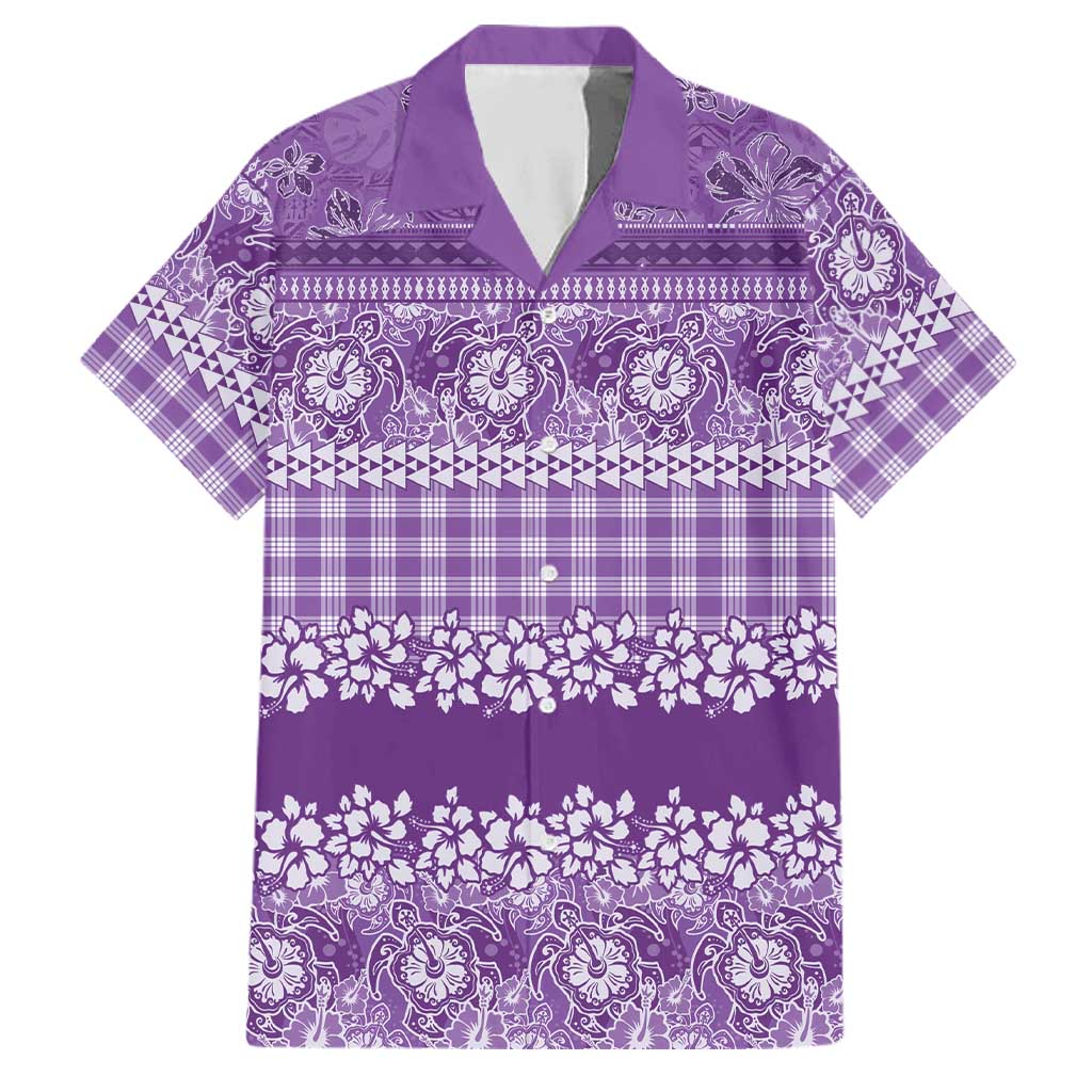 Hawaiian Hibiscus Honu Family Matching Off Shoulder Short Dress and Hawaiian Shirt Purple Mele Kalikimaka Palaka Spirit LT9 Dad's Shirt - Short Sleeve Purple - Polynesian Pride
