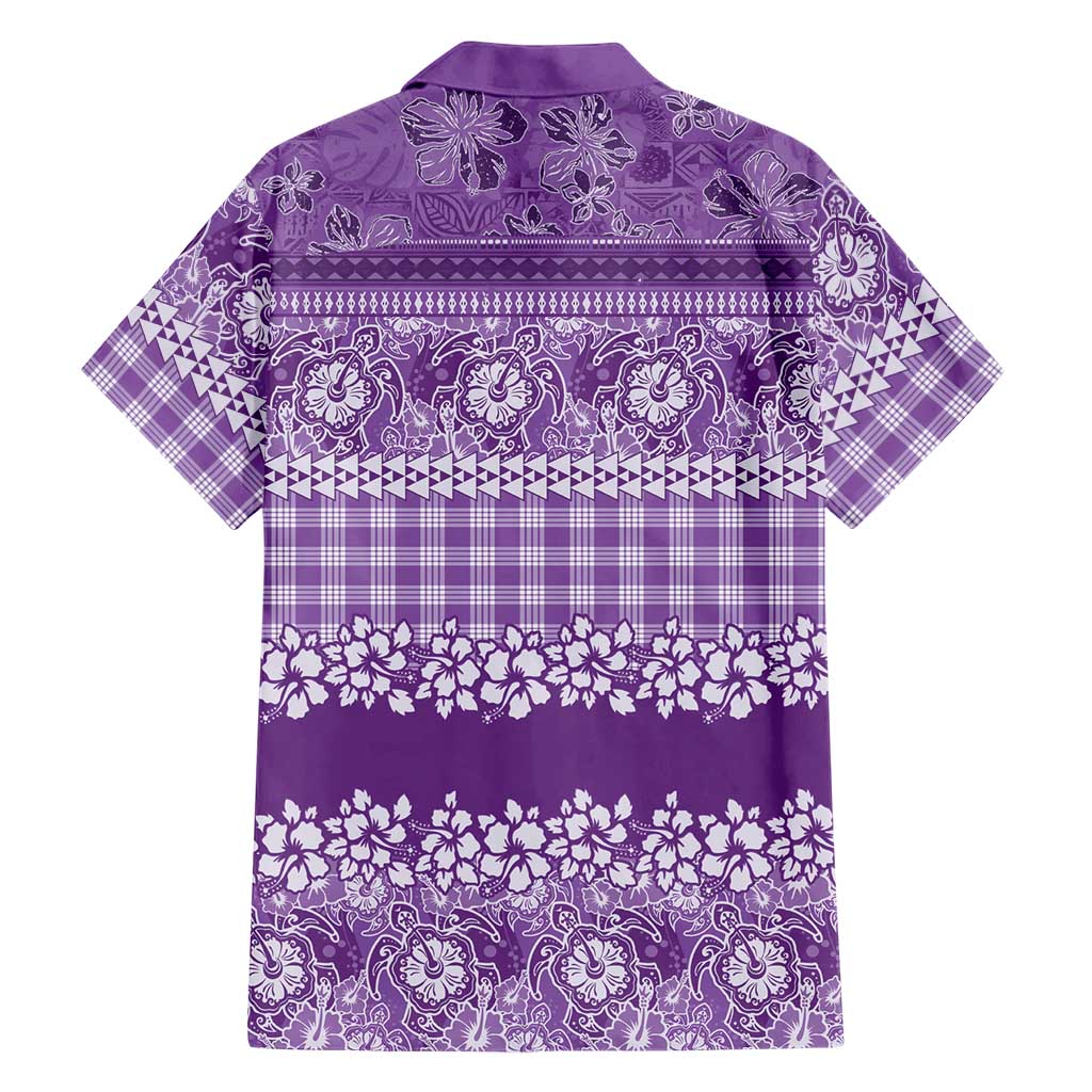 Hawaiian Hibiscus Honu Family Matching Off Shoulder Short Dress and Hawaiian Shirt Purple Mele Kalikimaka Palaka Spirit LT9 - Polynesian Pride