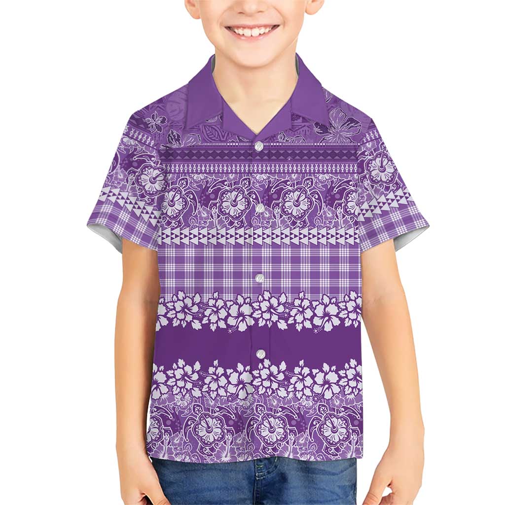 Hawaiian Hibiscus Honu Family Matching Off Shoulder Short Dress and Hawaiian Shirt Purple Mele Kalikimaka Palaka Spirit LT9 - Polynesian Pride