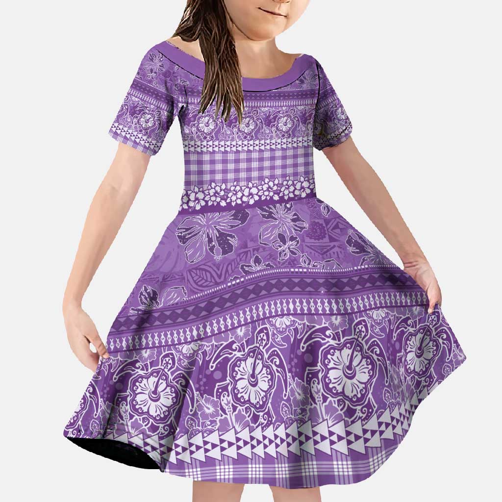 Hawaiian Hibiscus Honu Family Matching Short Sleeve Bodycon Dress and Hawaiian Shirt Purple Mele Kalikimaka Palaka Spirit - Polynesian Pride