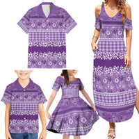 Hawaiian Hibiscus Honu Family Matching Summer Maxi Dress and Hawaiian Shirt Purple Mele Kalikimaka Palaka Spirit - Polynesian Pride