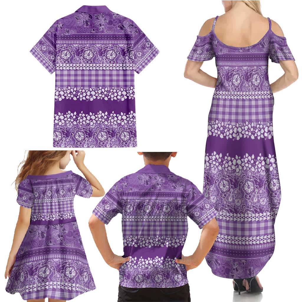 Hawaiian Hibiscus Honu Family Matching Summer Maxi Dress and Hawaiian Shirt Purple Mele Kalikimaka Palaka Spirit - Polynesian Pride