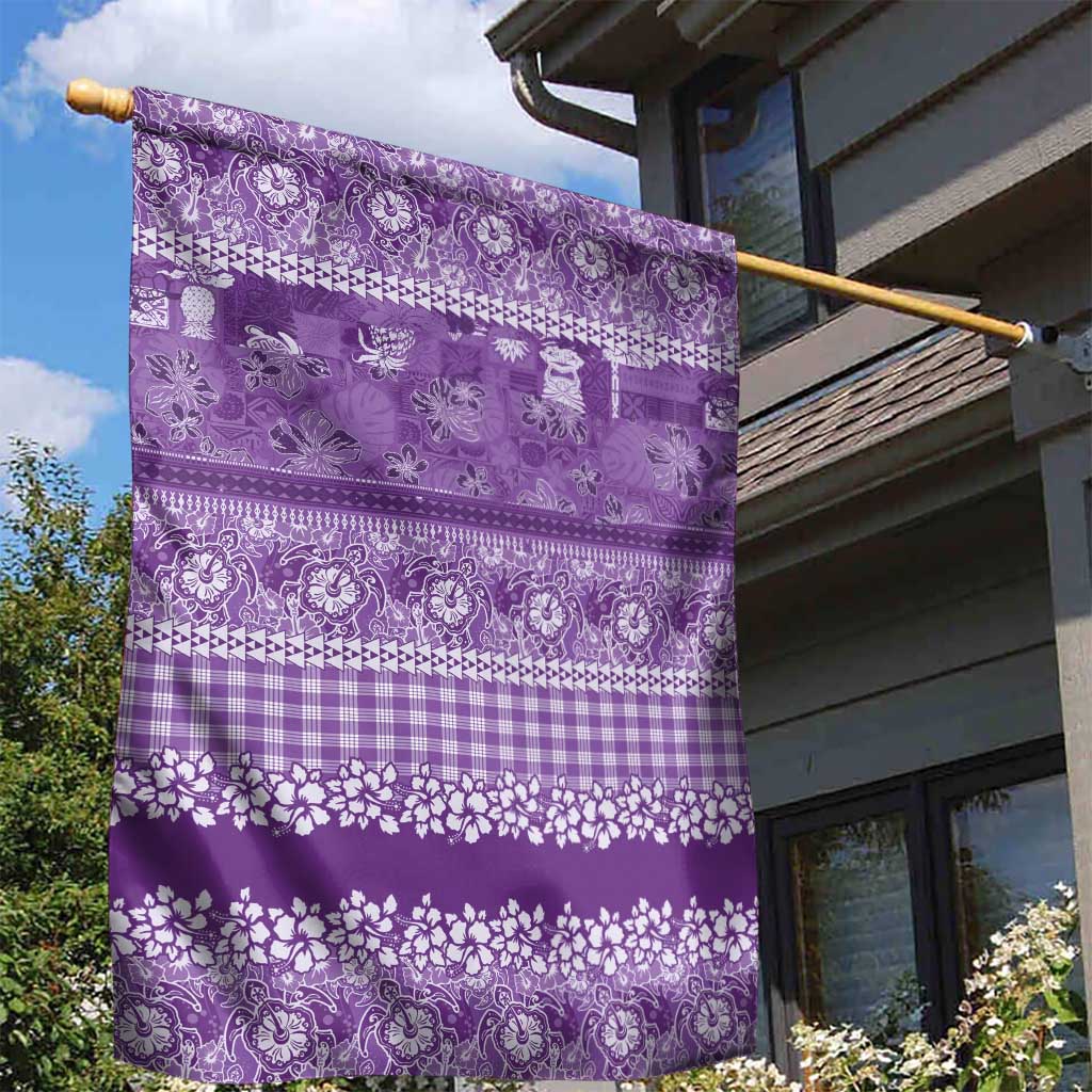 Hawaiian Hibiscus Honu Garden Flag Purple Mele Kalikimaka Palaka Spirit - Polynesian Pride