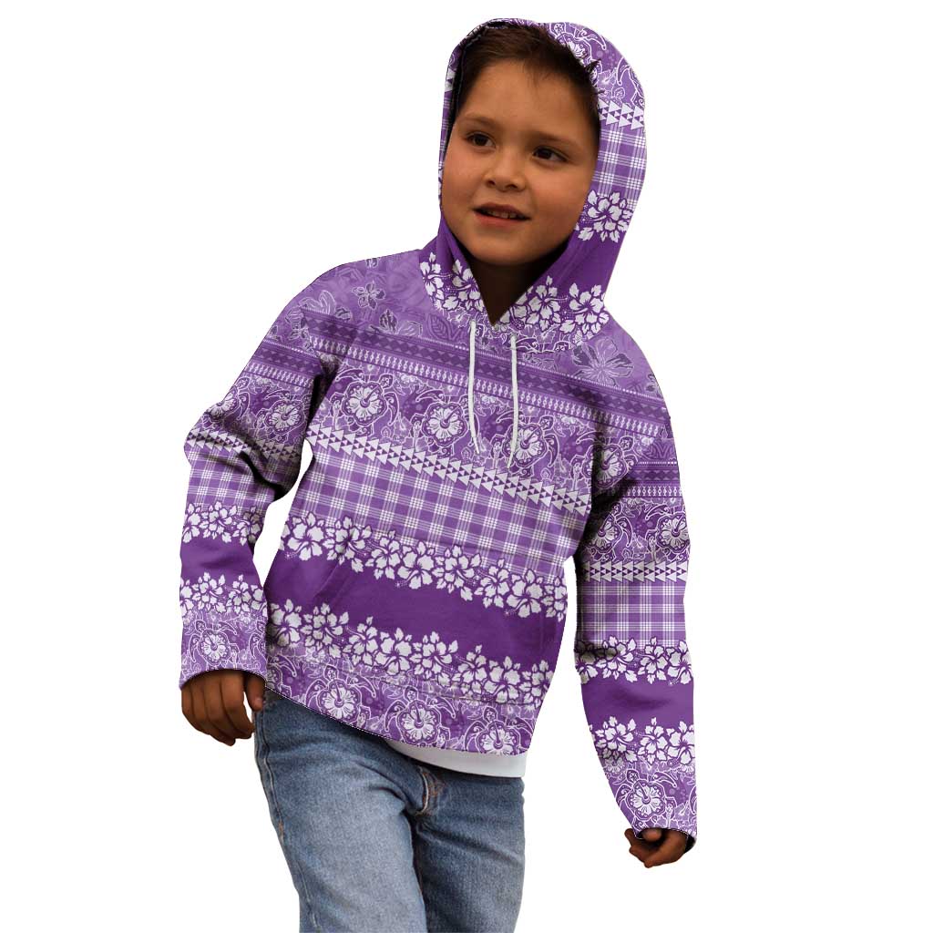Hawaiian Hibiscus Honu Kid Hoodie Purple Mele Kalikimaka Palaka Spirit - Polynesian Pride