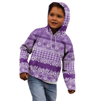 Hawaiian Hibiscus Honu Kid Hoodie Purple Mele Kalikimaka Palaka Spirit - Polynesian Pride