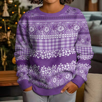 Hawaiian Hibiscus Honu Kid Ugly Christmas Sweater Purple Mele Kalikimaka Palaka Spirit - Polynesian Pride