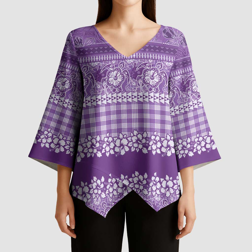 Hawaiian Hibiscus Honu Kimono Sleeve Blouse Purple Mele Kalikimaka Palaka Spirit - Polynesian Pride