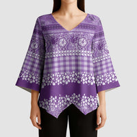 Hawaiian Hibiscus Honu Kimono Sleeve Blouse Purple Mele Kalikimaka Palaka Spirit - Polynesian Pride