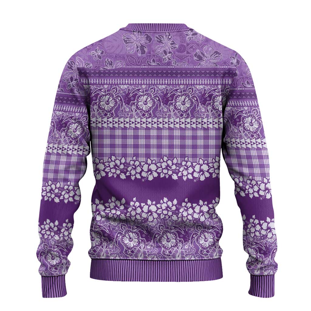 Hawaiian Hibiscus Honu Ugly Christmas Sweater Purple Mele Kalikimaka Palaka Spirit - Polynesian Pride