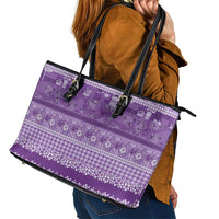 Hawaiian Hibiscus Honu Leather Tote Bag Purple Mele Kalikimaka Palaka Spirit - Polynesian Pride