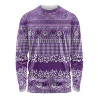 Hawaiian Hibiscus Honu Long Sleeve Shirt Purple Mele Kalikimaka Palaka Spirit - Polynesian Pride