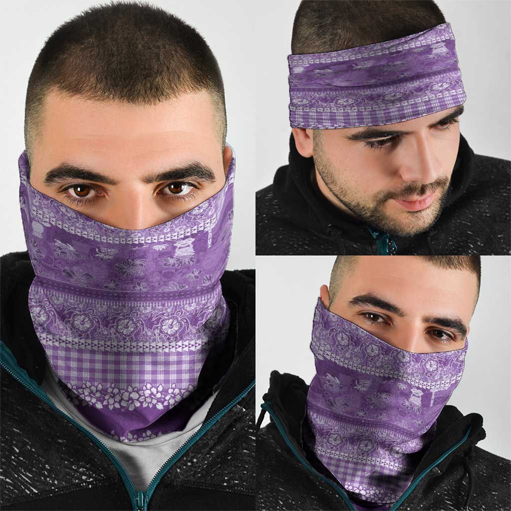 Hawaiian Hibiscus Honu Neck Gaiter Purple Mele Kalikimaka Palaka Spirit - Polynesian Pride