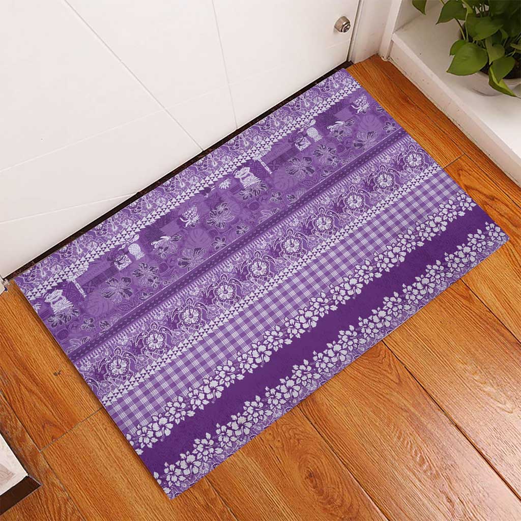 Hawaiian Hibiscus Honu Rubber Doormat Purple Mele Kalikimaka Palaka Spirit - Polynesian Pride