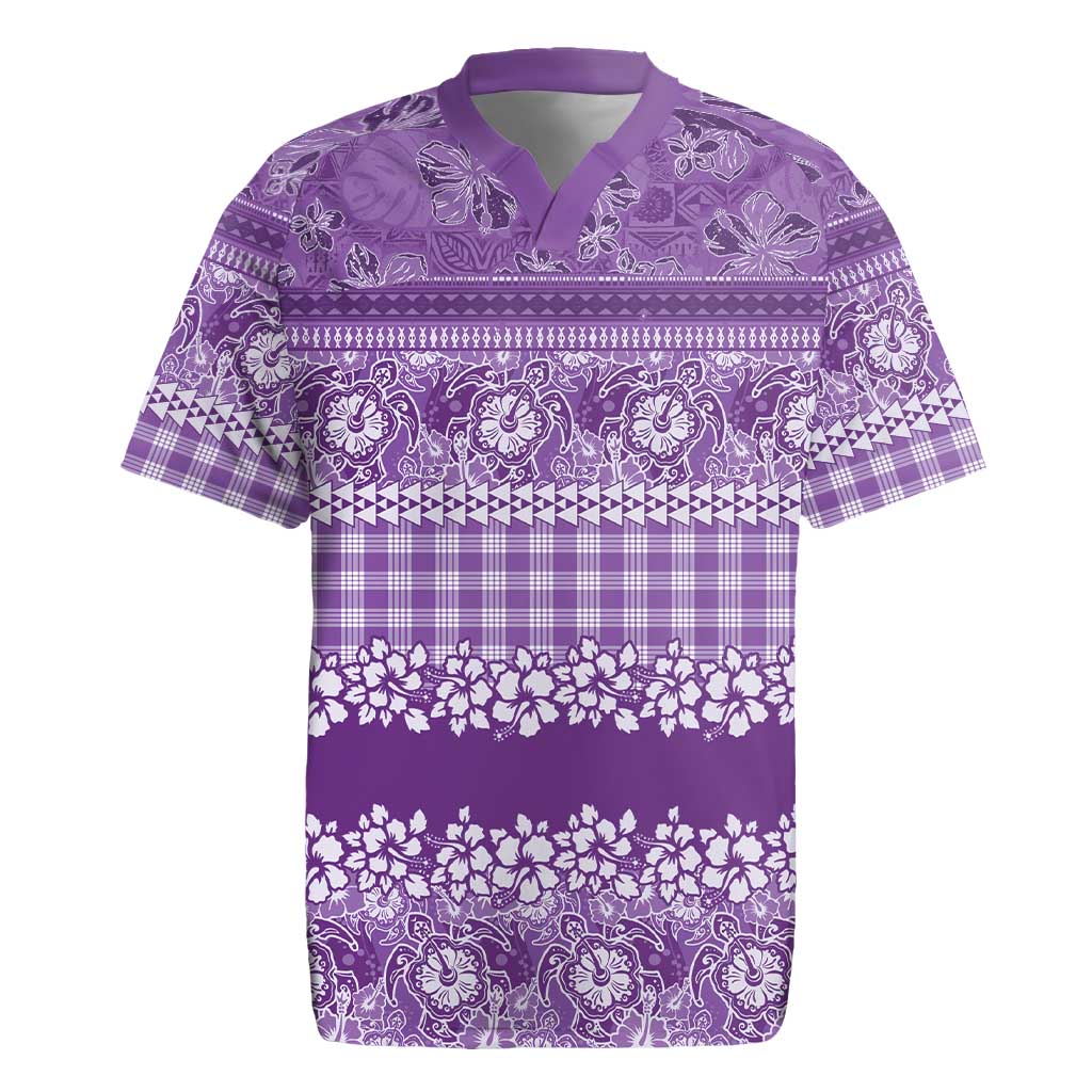 Hawaiian Hibiscus Honu Rugby Jersey Purple Mele Kalikimaka Palaka Spirit - Polynesian Pride