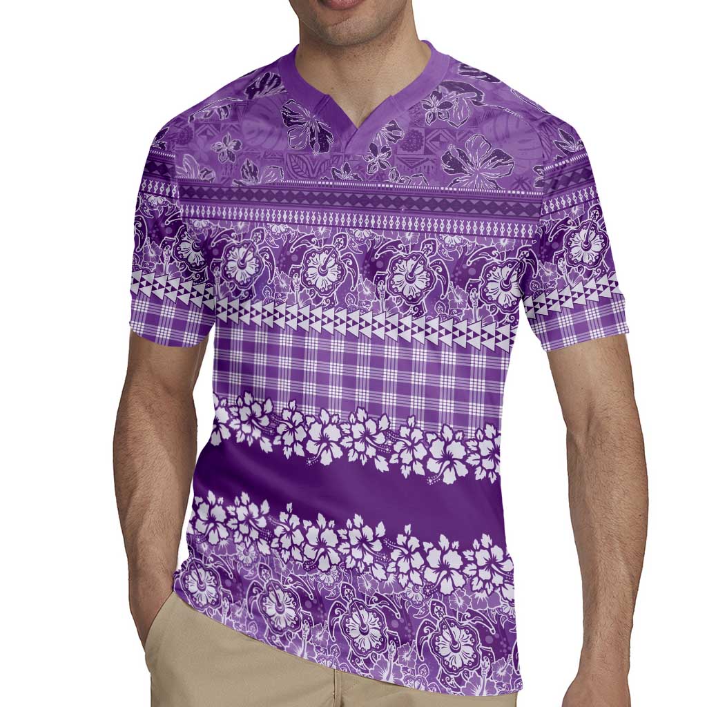 Hawaiian Hibiscus Honu Rugby Jersey Purple Mele Kalikimaka Palaka Spirit - Polynesian Pride