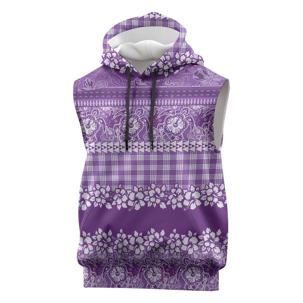 Hawaiian Hibiscus Honu Sleeveless Hoodie Purple Mele Kalikimaka Palaka Spirit - Polynesian Pride