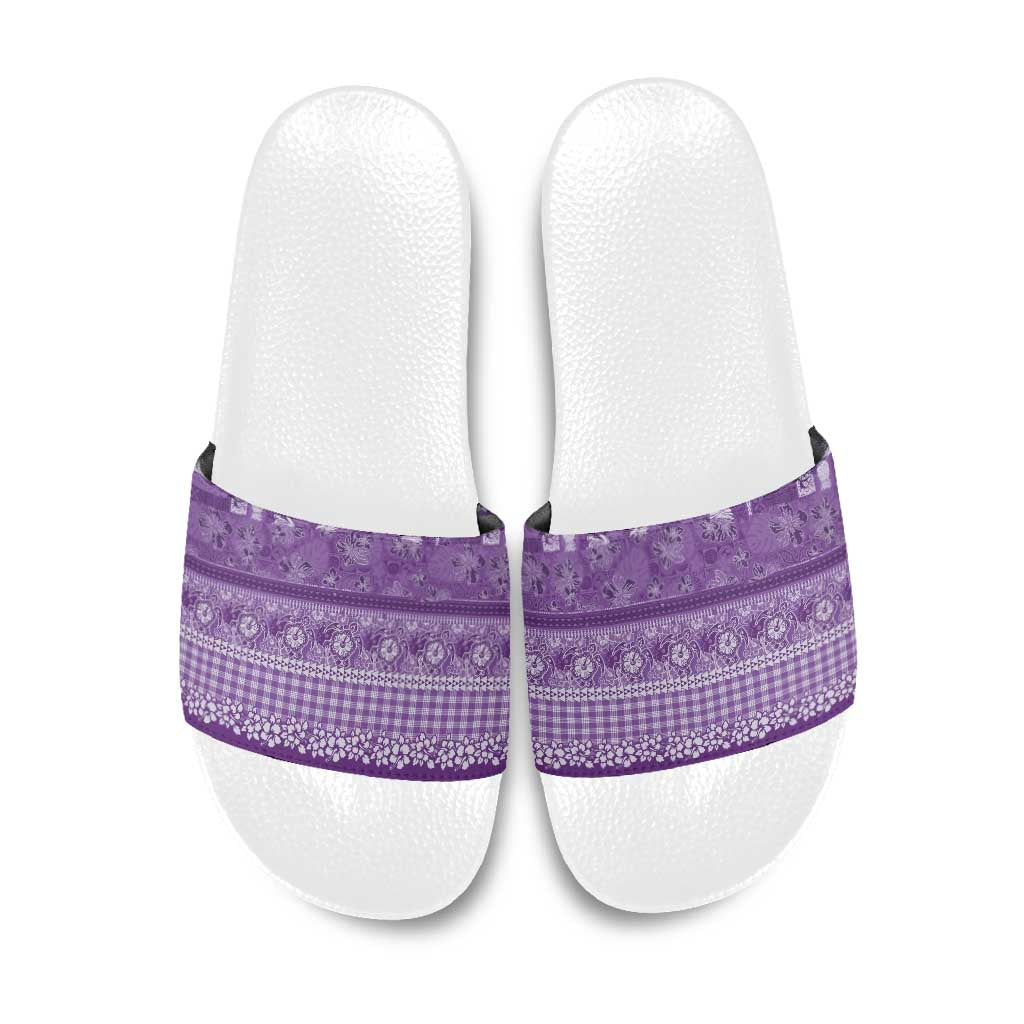 Hawaiian Hibiscus Honu Slide Sandals Purple Mele Kalikimaka Palaka Spirit - Polynesian Pride