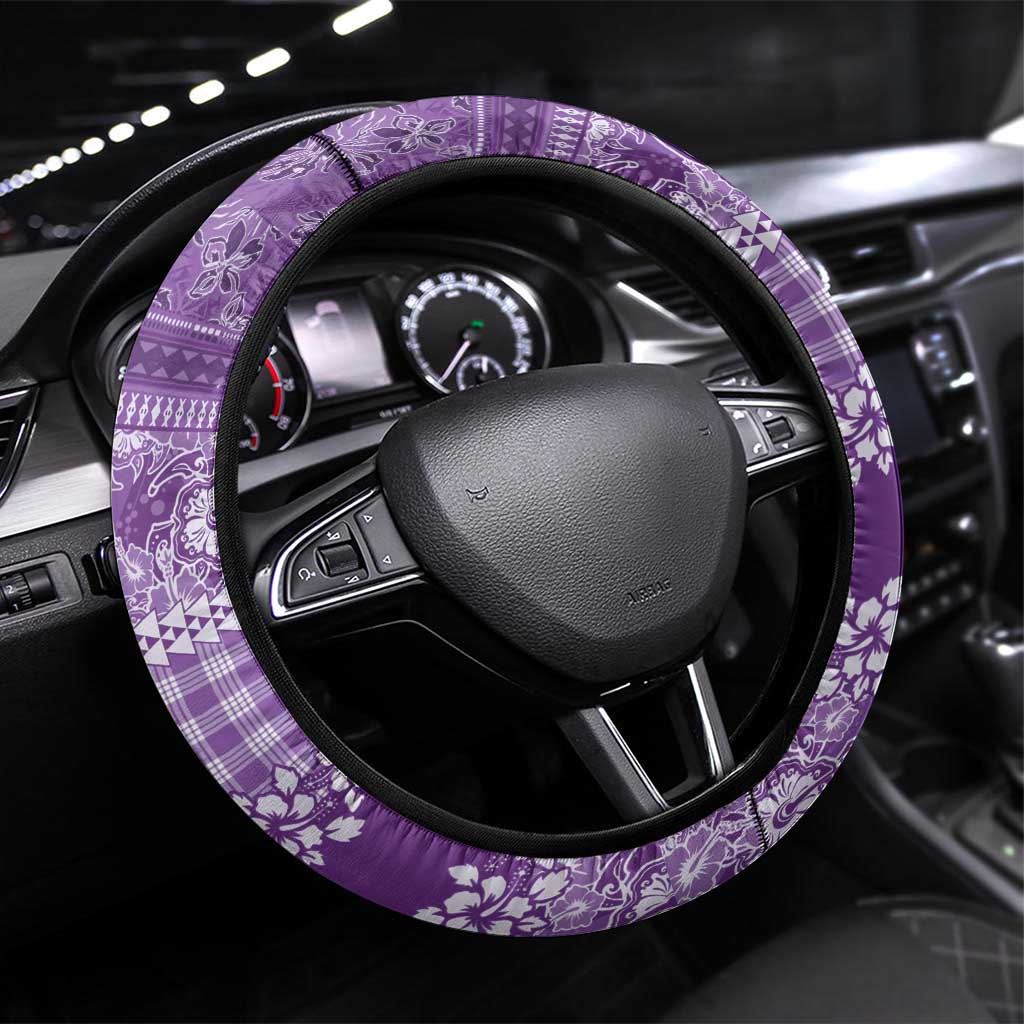 Hawaiian Hibiscus Honu Steering Wheel Cover Purple Mele Kalikimaka Palaka Spirit - Polynesian Pride