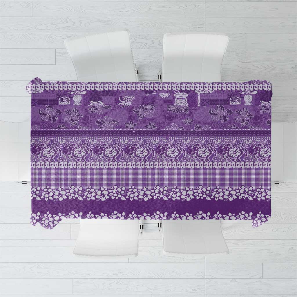 Hawaiian Hibiscus Honu Tablecloth Purple Mele Kalikimaka Palaka Spirit - Polynesian Pride