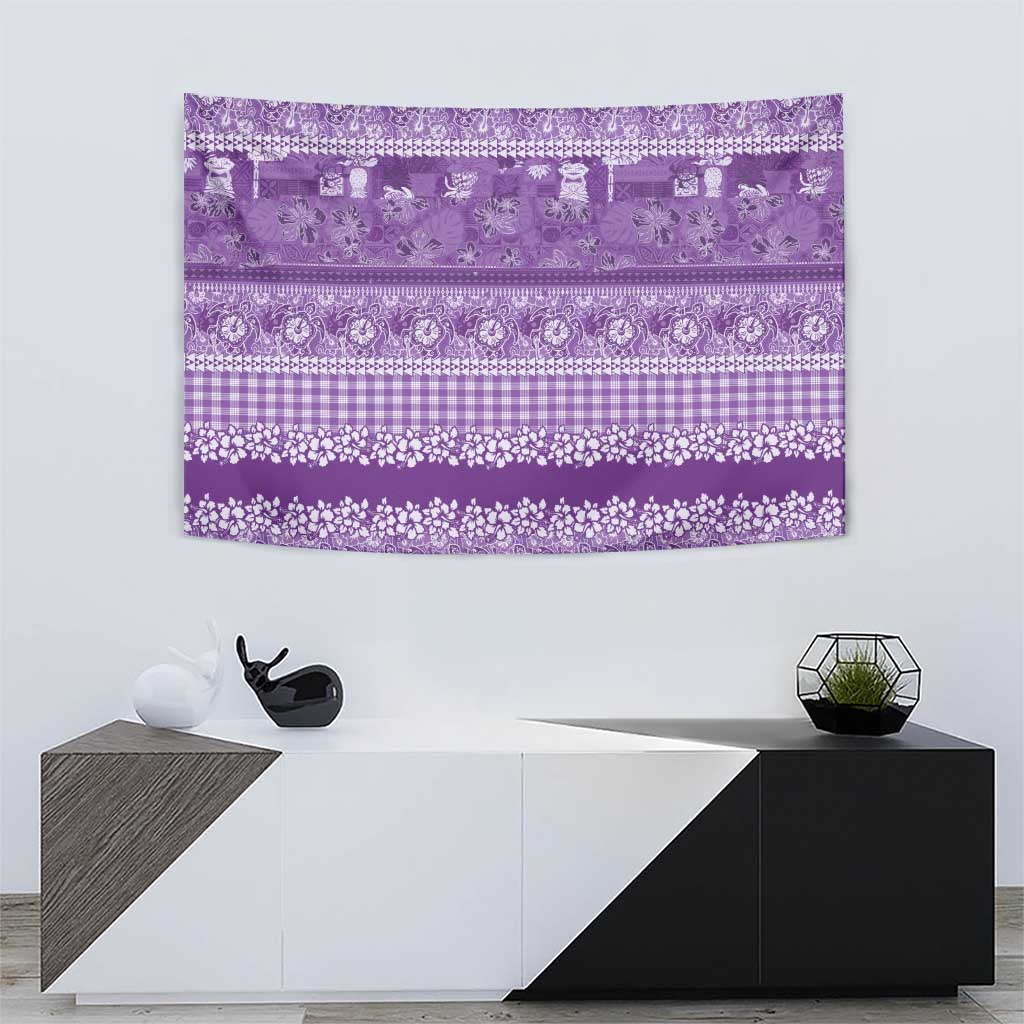 Hawaiian Hibiscus Honu Tapestry Purple Mele Kalikimaka Palaka Spirit - Polynesian Pride