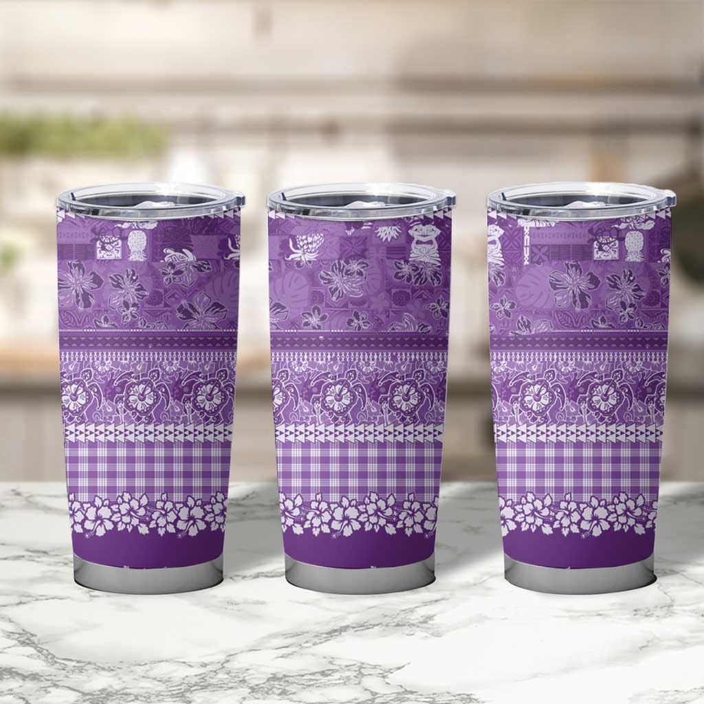 Hawaiian Hibiscus Honu Tumbler Cup Purple Mele Kalikimaka Palaka Spirit LT9 - Polynesian Pride