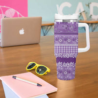 Hawaiian Hibiscus Honu Tumbler With Handle Purple Mele Kalikimaka Palaka Spirit - Polynesian Pride
