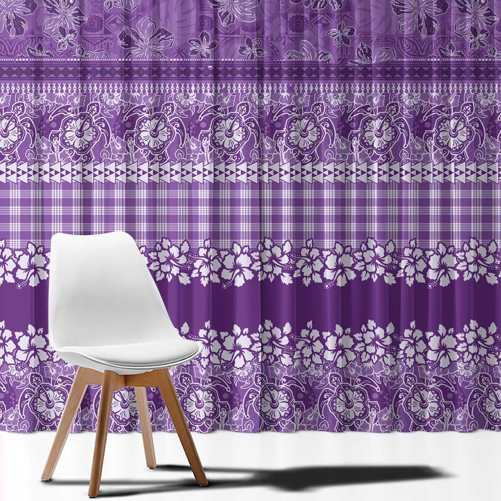 Hawaiian Hibiscus Honu Window Curtain Purple Mele Kalikimaka Palaka Spirit - Polynesian Pride