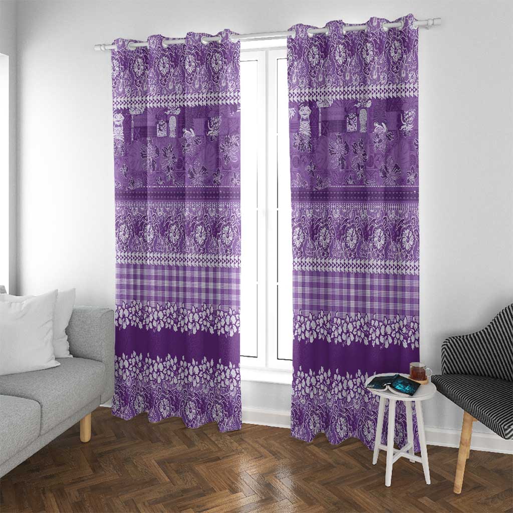 Hawaiian Hibiscus Honu Window Curtain Purple Mele Kalikimaka Palaka Spirit - Polynesian Pride
