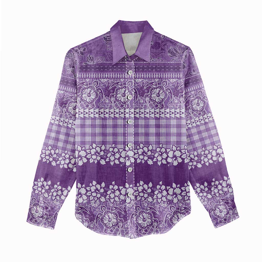 Hawaiian Hibiscus Honu Women Casual Shirt Purple Mele Kalikimaka Palaka Spirit - Polynesian Pride