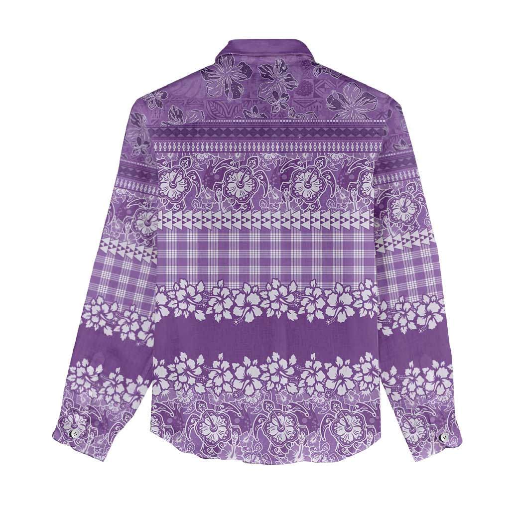 Hawaiian Hibiscus Honu Women Casual Shirt Purple Mele Kalikimaka Palaka Spirit - Polynesian Pride