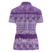 Hawaiian Hibiscus Honu Women Polo Shirt Purple Mele Kalikimaka Palaka Spirit - Polynesian Pride
