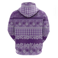 Hawaiian Hibiscus Honu Zip Hoodie Purple Mele Kalikimaka Palaka Spirit - Polynesian Pride