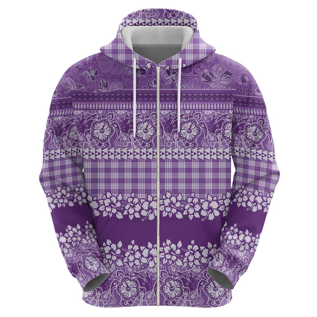 Hawaiian Hibiscus Honu Zip Hoodie Purple Mele Kalikimaka Palaka Spirit - Polynesian Pride