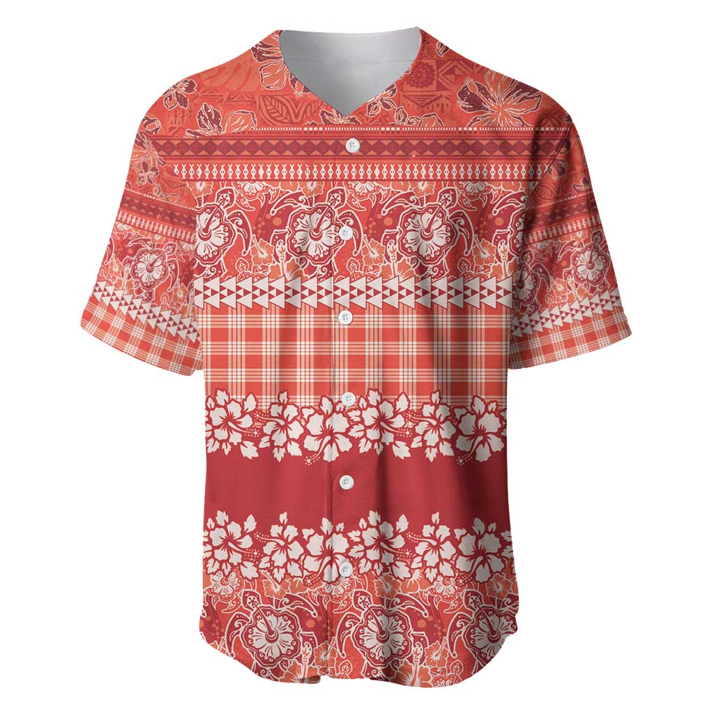Hawaiian Hibiscus Honu Baseball Jersey Red Mele Kalikimaka Palaka Spirit - Polynesian Pride