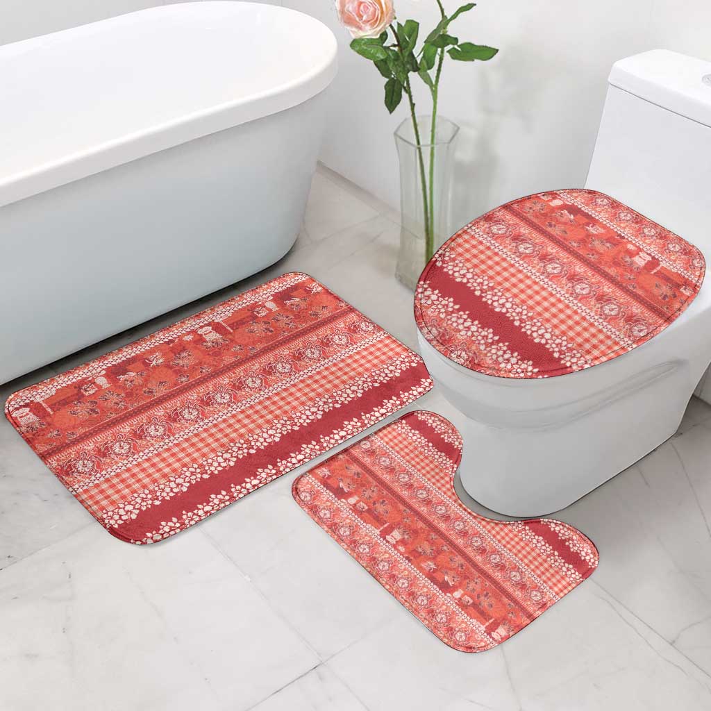 Hawaiian Hibiscus Honu Bathroom Set Red Mele Kalikimaka Palaka Spirit - Polynesian Pride