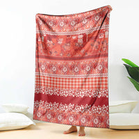 Hawaiian Hibiscus Honu Blanket Red Mele Kalikimaka Palaka Spirit - Polynesian Pride