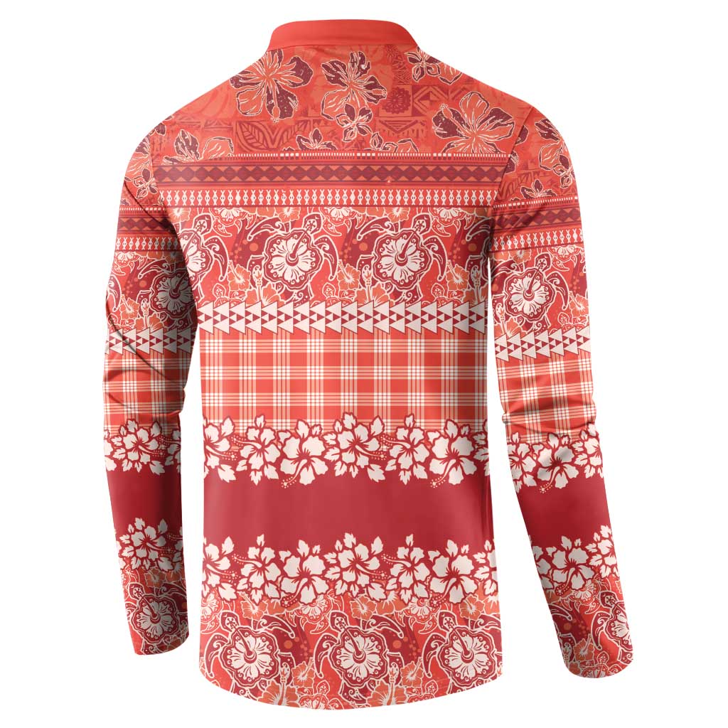 Hawaiian Hibiscus Honu Button Sweatshirt Red Mele Kalikimaka Palaka Spirit - Polynesian Pride