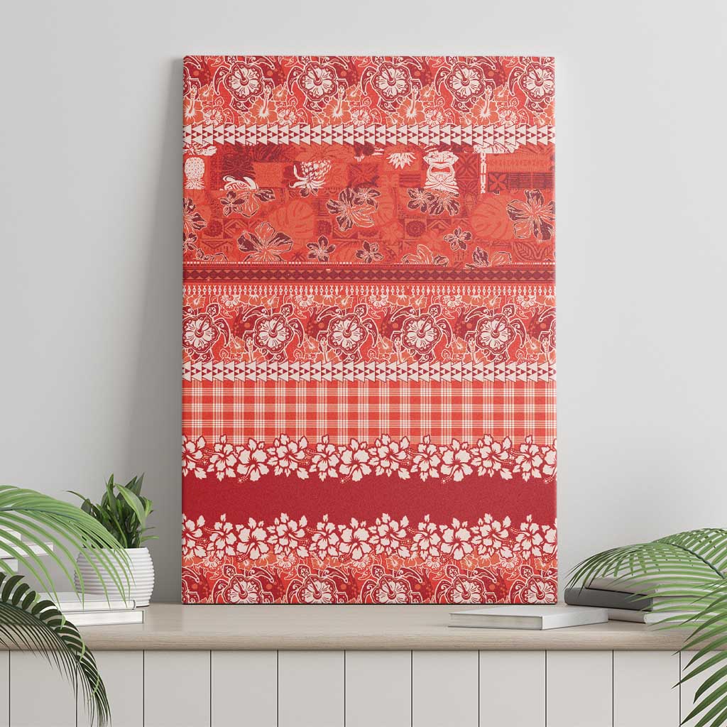 Hawaiian Hibiscus Honu Canvas Wall Art Red Mele Kalikimaka Palaka Spirit - Polynesian Pride