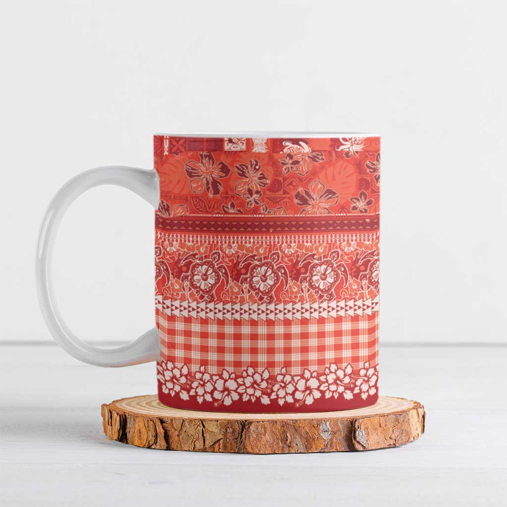 Hawaiian Hibiscus Honu Ceramic Mug Red Mele Kalikimaka Palaka Spirit - Polynesian Pride