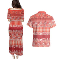 Hawaiian Hibiscus Honu Couples Matching Puletasi and Hawaiian Shirt Red Mele Kalikimaka Palaka Spirit - Polynesian Pride