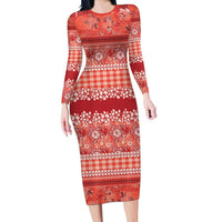 Hawaiian Hibiscus Honu Family Matching Long Sleeve Bodycon Dress and Hawaiian Shirt Red Mele Kalikimaka Palaka Spirit LT9 Red - Polynesian Pride