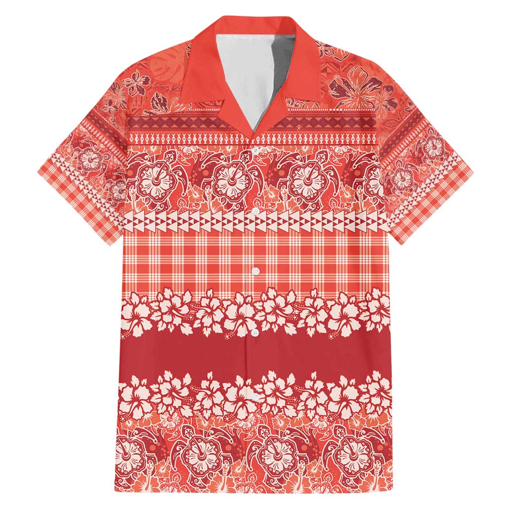 Hawaiian Hibiscus Honu Family Matching Mermaid Dress and Hawaiian Shirt Red Mele Kalikimaka Palaka Spirit - Polynesian Pride