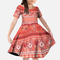 Hawaiian Hibiscus Honu Family Matching Puletasi and Hawaiian Shirt Red Mele Kalikimaka Palaka Spirit LT9 Daughter's Dress Red - Polynesian Pride