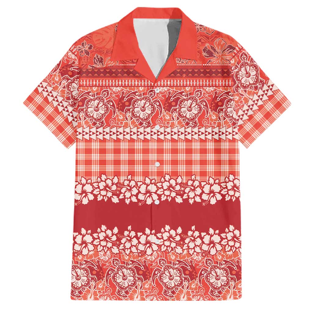 Hawaiian Hibiscus Honu Family Matching Puletasi and Hawaiian Shirt Red Mele Kalikimaka Palaka Spirit LT9 Dad's Shirt - Short Sleeve Red - Polynesian Pride