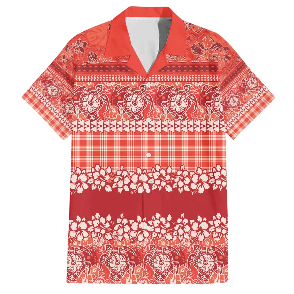 Hawaiian Hibiscus Honu Family Matching Tank Maxi Dress and Hawaiian Shirt Red Mele Kalikimaka Palaka Spirit - Polynesian Pride