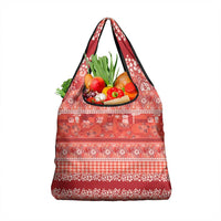 Hawaiian Hibiscus Honu Grocery Bag Red Mele Kalikimaka Palaka Spirit - Polynesian Pride