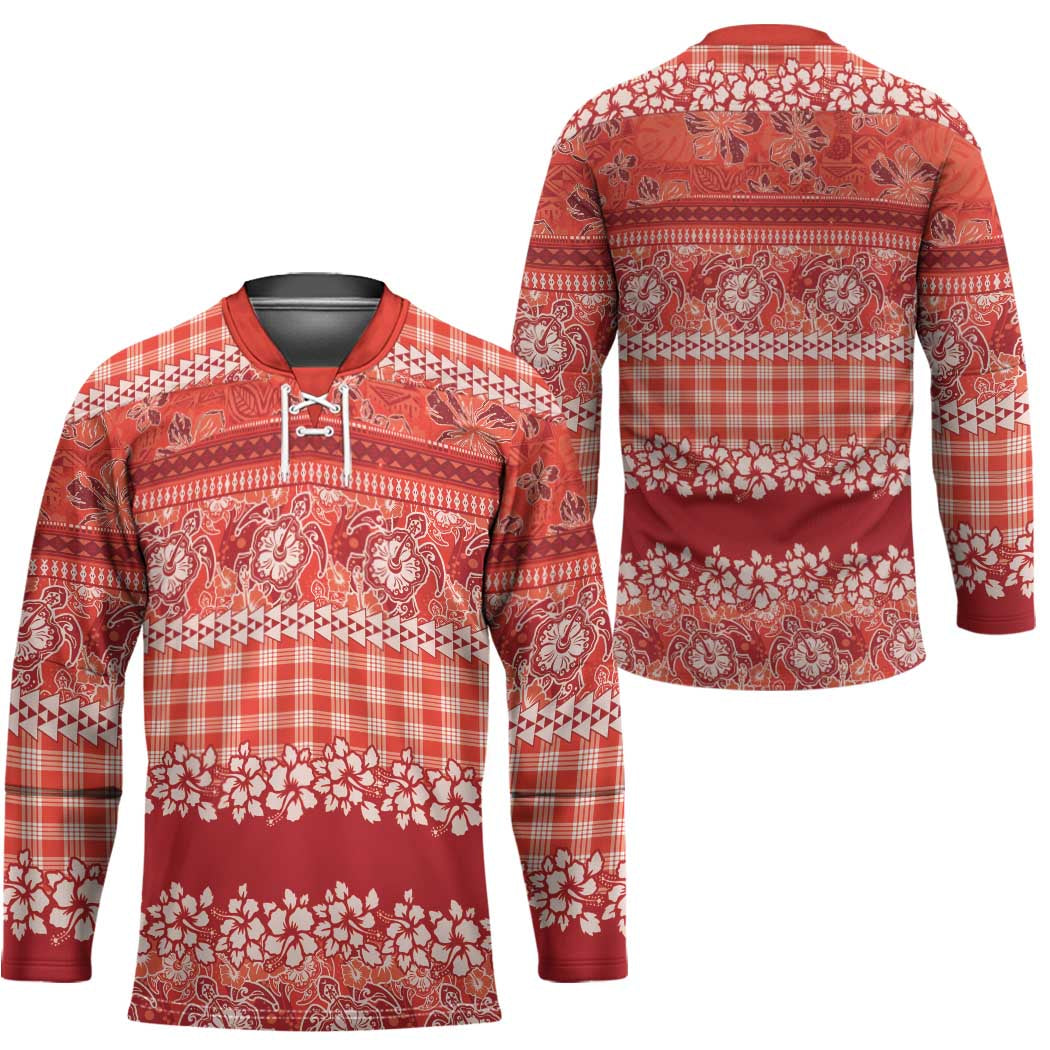 Hawaiian Hibiscus Honu Hockey Jersey Red Mele Kalikimaka Palaka Spirit - Polynesian Pride