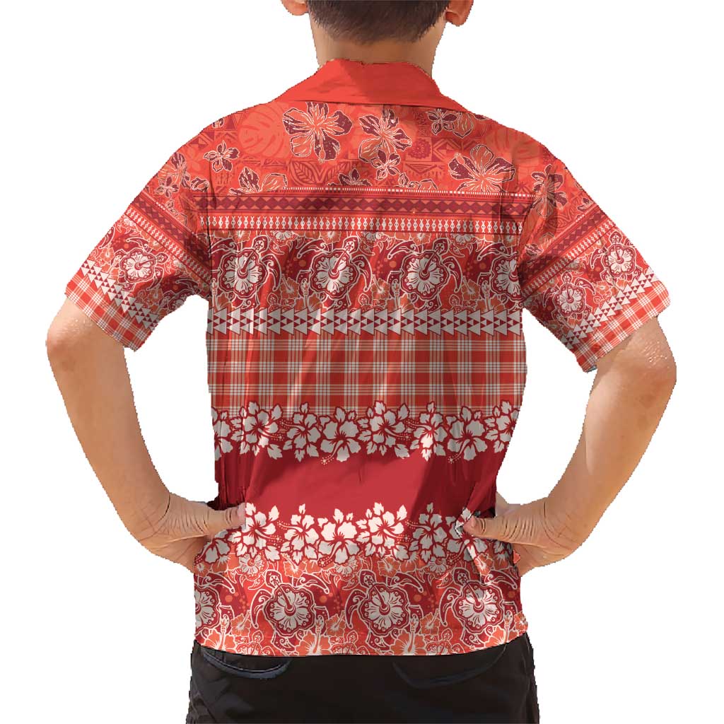 Hawaiian Hibiscus Honu Kid Hawaiian Shirt Red Mele Kalikimaka Palaka Spirit - Polynesian Pride