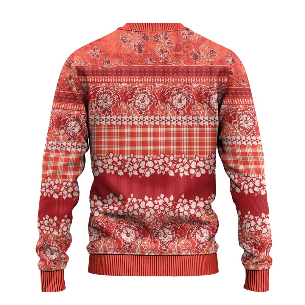 Hawaiian Hibiscus Honu Ugly Christmas Sweater Red Mele Kalikimaka Palaka Spirit - Polynesian Pride