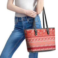 Hawaiian Hibiscus Honu Leather Tote Bag Red Mele Kalikimaka Palaka Spirit - Polynesian Pride
